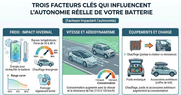 Facteurs qui réduisent ou augmentent l’autonomie réelle d’une voiture électrique